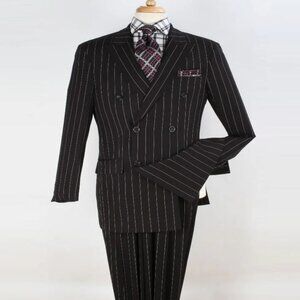 Pleated Suit - Mens Suits With Pleated Pant - Regular Fit Double Breasted Suit -